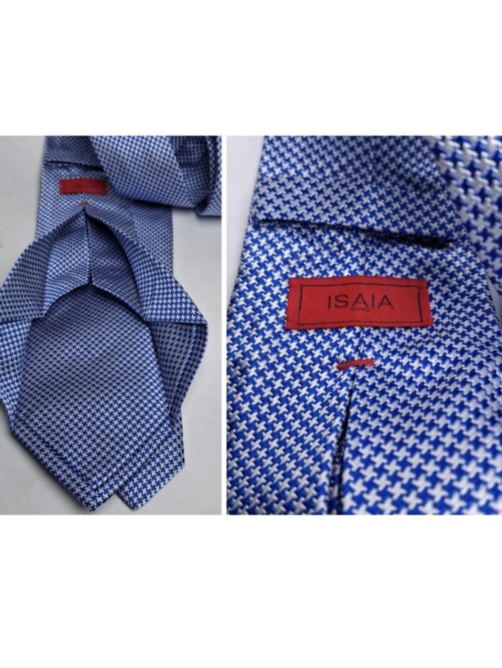 ISAIA 7 Fold Tie Men Silk Thick Blue Geometric Illusion Quiet Luxury 3.25"x 59"